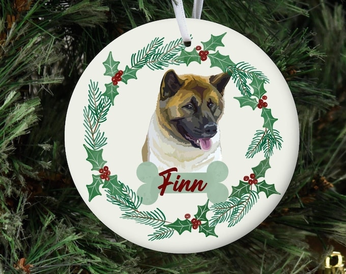 Personalized Dog Ornament, Custom Dog Christmas Ornament, American Akita Ornament, Dog Name Pet Ornament