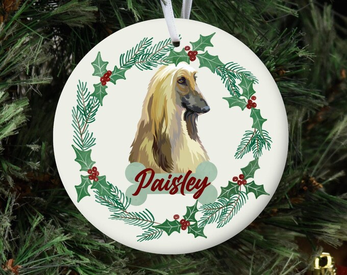 Personalized Dog Ornament, Custom Dog Christmas Ornament, Afghan Hound Ornament, Dog Name Pet Ornament