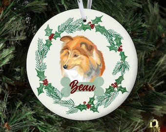 Personalized Dog Ornament, Custom Dog Christmas Ornament, Shetland Sheepdog Ornament, Sheltie Dog Name Pet Ornament