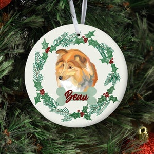 Personalized Dog Ornament, Custom Dog Christmas Ornament, Shetland Sheepdog Ornament, Sheltie Dog Name Pet Ornament