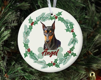 Personalized Dog Ornament, Custom Dog Christmas Ornament, Miniature Pinscher Ornament, Dog Name Pet Ornament