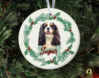 Personalized Dog Ornament, Custom Dog Christmas Ornament, Cavalier King Charles Spaniel Ornament, Dog Name Pet Ornament