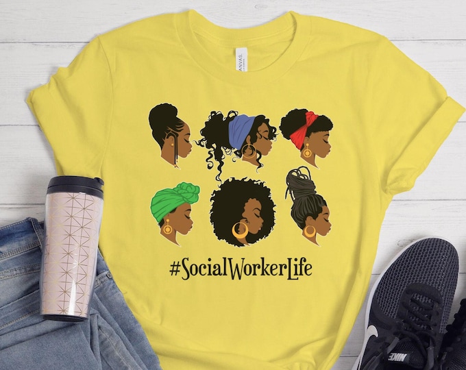 Social Worker Life Black Woman Headwraps (Short-Sleeve Unisex T-Shirt) Gift for African-American School Social Workers Black Girl Magic