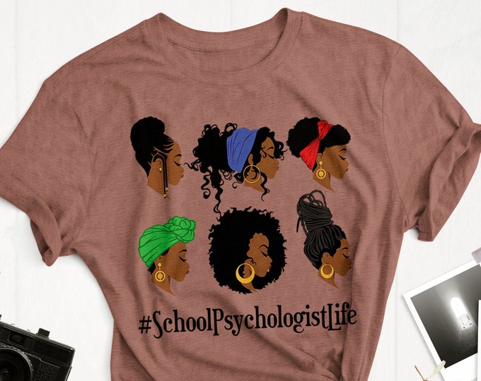 School Psychologist Life Black Woman Afro Headwraps (Short-Sleeve Unisex T-Shirt) Gift for African-American School Psych Black Girl Magic
