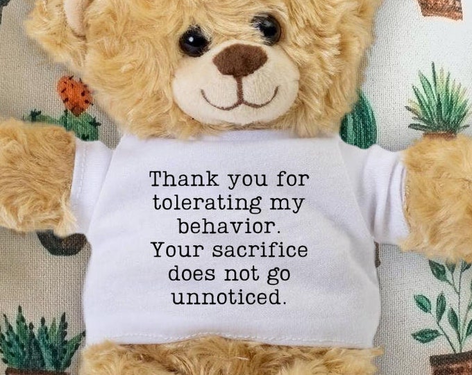 Apology Gift Teddy Bear - Thank You for Tolerating My Behavior Your Sacrifice Does Not Go Unnoticed - Sorry Gift - I'm Sorry Gift