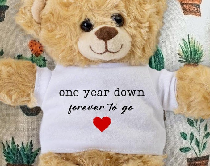 One Year Anniversary Gift for Wife - One Year Down Forever to Go - 1st Anniversary Teddy Bear for Girlfriend - Anniversary Card