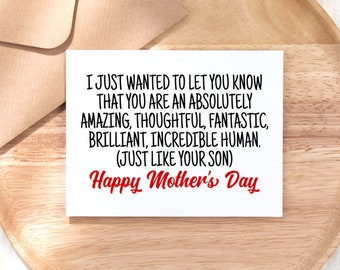 Printable Mothers Day Card, Happy Mothers Day Absolutely Amazing Like Your Son, Funny Digital Download
