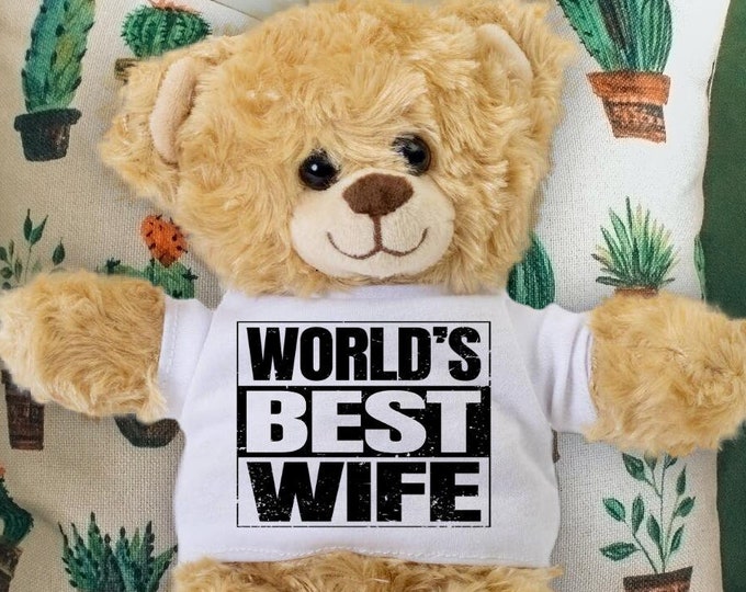 World's Best Wife Teddy Bear - Funny Gift for Wife - Unique Anniversary, Birthday, Valentine's Day, Mother's Day Gift