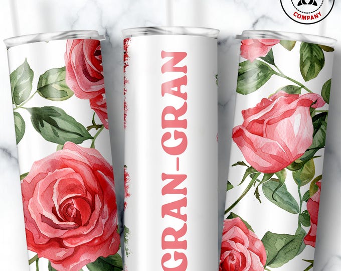 Gran-Gran Tumbler, Skinny Tumbler Gift for Grandmother, Floral Gran-Gran Mug, Grandma Pink Rose Gift Cup