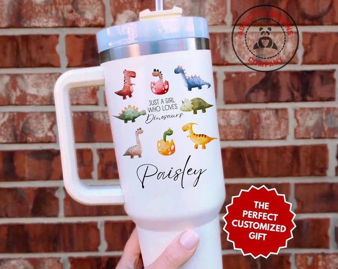 Personalized Dinosaur Tumbler, Just a Girl Who Loves Dinosaurs 40oz Tumbler, Custom Prehistoric Gift for Girls, Dino Lover Travel Cup