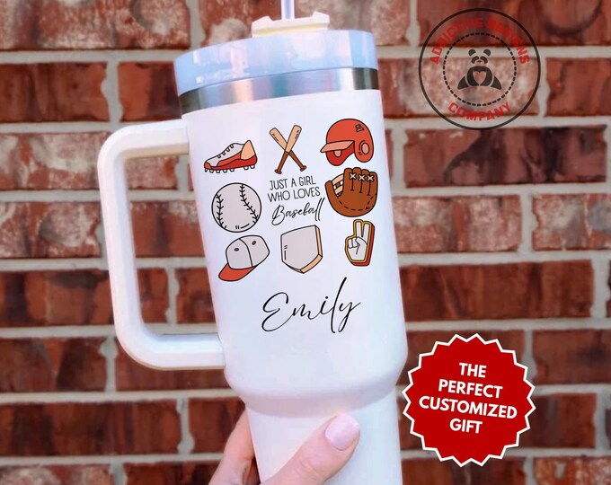 Personalized Baseball Girl Tumbler, Custom Just a Girl Who Loves Baseball 40oz Tumbler, Gift for Teen Athlete Softball Player Cup Sports Mug