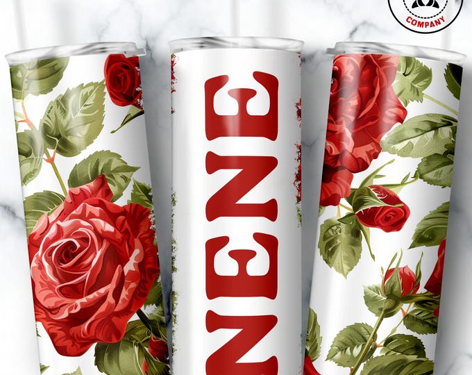 Nene Tumbler, Skinny Tumbler Gift for Hawaiian Grandmother, Floral Nene Mug, Grandma Red Rose Gift Cup