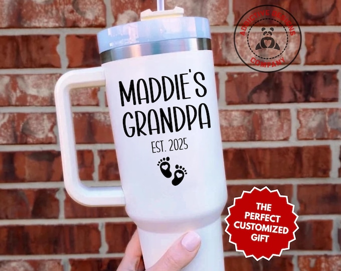 Personalized Grandpa Tumbler, Custom New Granddad 40oz Tumbler, First Time Grandfather Gift, Baby Announcement Cup, Grandpa Travel Mug