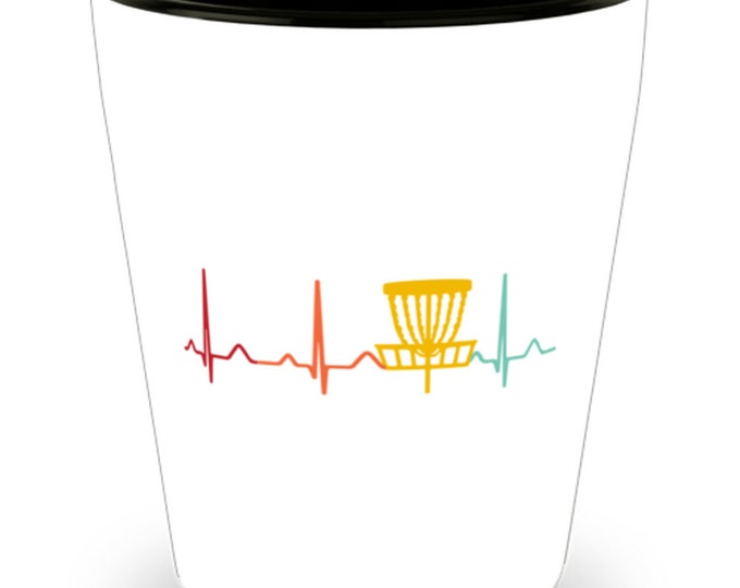Disc Golf Heartbeat, Funny Retro Vintage Frisbee Golf Shot Glass