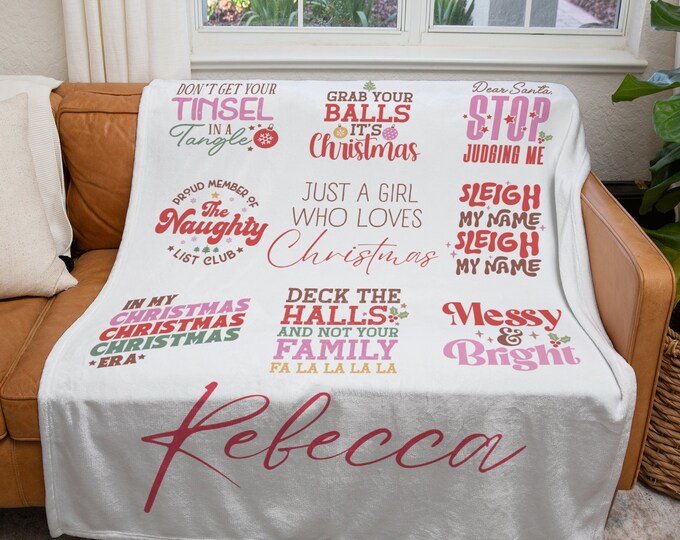 Personalized Christmas Blanket, Custom Just a Girl Who Loves Christmas Blanket, Seasonal Holiday Throw Blanket, Funny Xmas Lover Gift