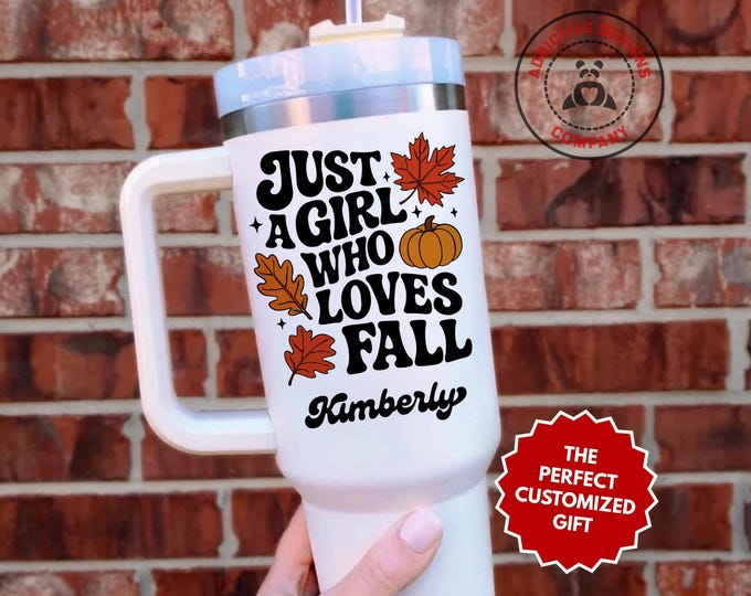 Personalized Fall Lover Tumbler, Custom Just a Girl Who Loves Fall 40oz Tumbler, Gift for Her, Autumn Travel Mug, Fall Pumpkin Cup