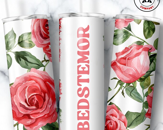 Bedstemor Tumbler, Skinny Tumbler Gift for Danish Grandmother, Floral Bedstemor Mug, Grandma Pink Rose Gift Cup