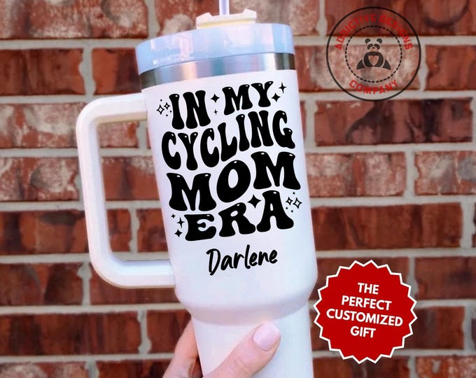 Personalized Cycling Mom Tumbler, In My Cycling Mom Era Custom 40oz Tumbler, Bike Mama Gift, Cycle Mom Mug, Road Biking Cup