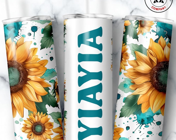Yiayia Tumbler, Skinny Tumbler Gift for Greek Grandmother, Floral Yiayia Mug, Grandma Sunflower Gift Cup, Mother's Day Gift