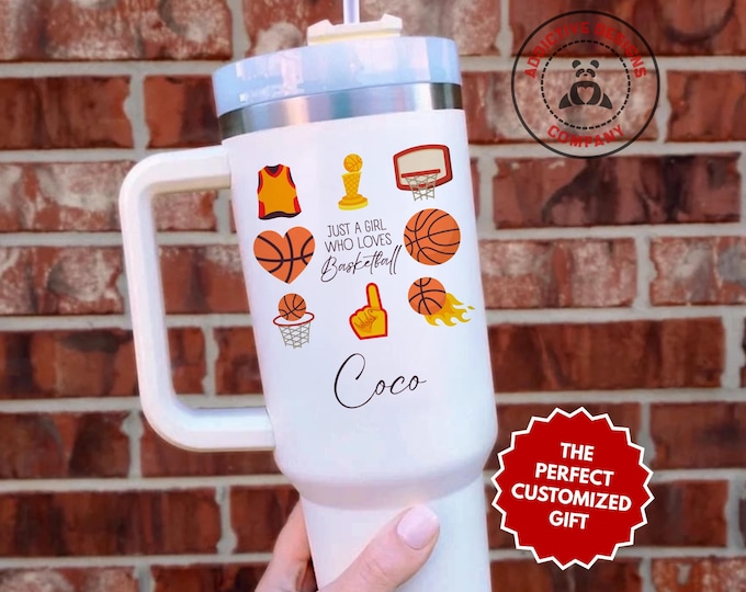 Personalized Basketball Girl Tumbler, Custom Just a Girl Who Loves Basketball 40oz Tumbler, Teen Hoops Gift, Sports Fan Travel Cup