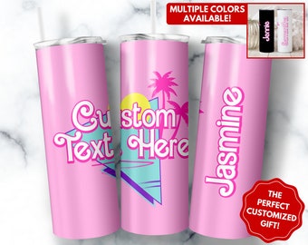 Personalized Custom Tumbler, Customized 20oz Skinny Tumbler with Straw, Personalized Gift for Her, Custom Mug, Custom Text Name Cup Gifts