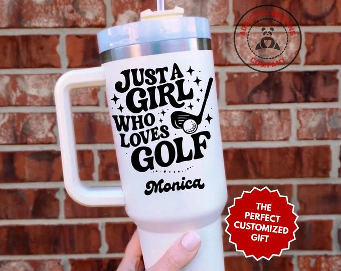 Personalized Golfer Tumbler, Custom Just a Girl Who Loves Golf 40oz Tumbler, Gift for Golfer, Women Golf Gift, Golf Lover Cup