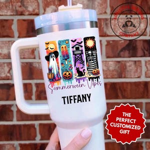 Personalized Summerween Tumbler, Custom Summerween Vibes 40oz Tumbler, Spooky Beach Gift, Cute Halloween Travel Cup, Ghost Skeleton Mug