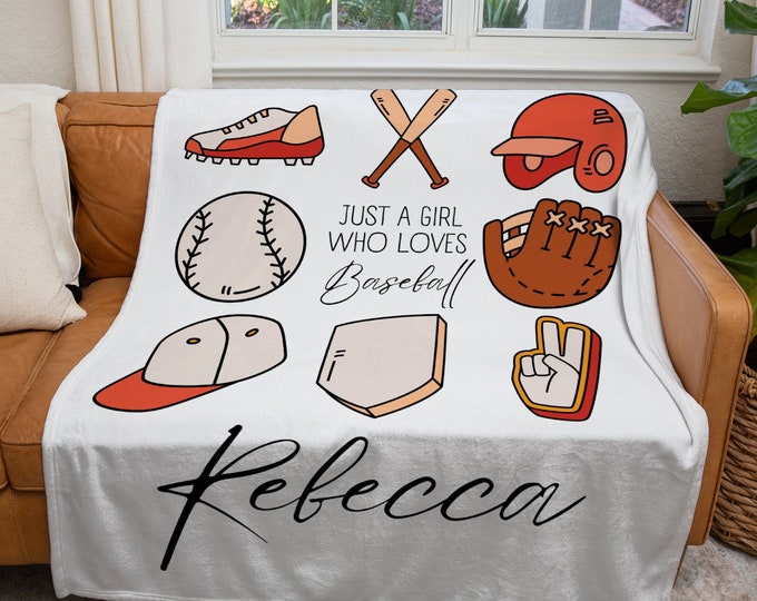 Personalized Baseball Blanket, Custom Just a Girl Who Loves Baseball Blanket, Sports Throw Blanket, Kids Baseball Lover Coach Gift Blanket