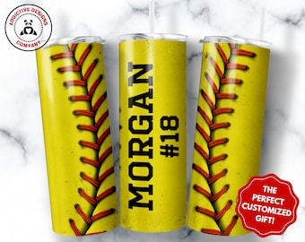 Personalized Softball Tumbler, Softball Player Gift, Custom Gift for Softball Coach, 20oz Softball Team Tumbler, Personalized Softball Cup