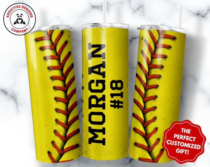 Personalized Softball Tumbler, Softball Player Gift, Custom Gift for Softball Coach, 20oz Softball Team Tumbler, Personalized Softball Cup