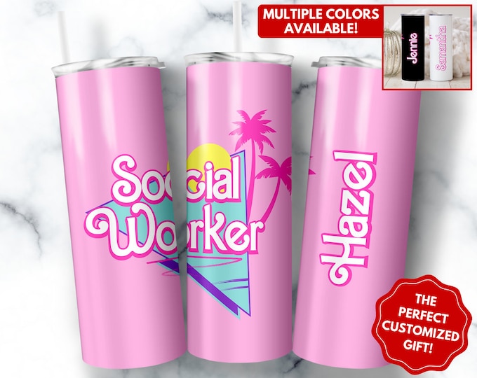 Personalized Social Worker Tumbler, 20oz Skinny Tumbler Gift for Social Worker, Custom Social Worker Mug, Cute Social Worker Cup Gifts