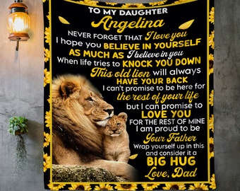Personalized Blanket for Daughter - Custom Gift to Daughter from Dad - Sunflower Lion Blanket