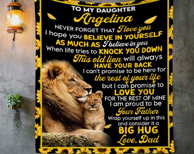 Personalized Blanket for Daughter - Custom Gift to Daughter from Dad - Sunflower Lion Blanket