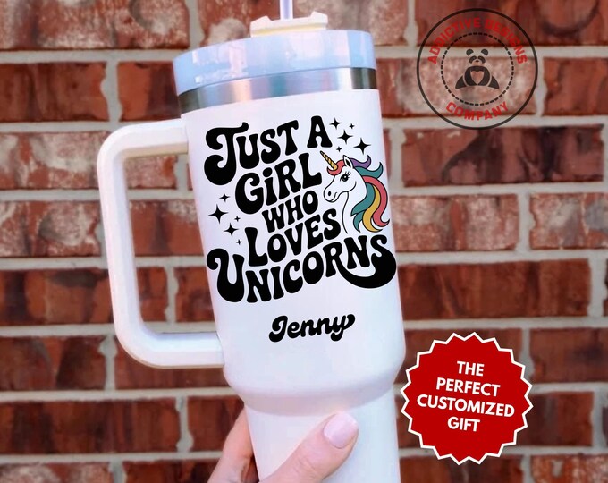 Personalized Unicorn Girl Tumbler, Custom Just A Girl Who Loves Unicorns 40oz Tumbler, Gift for Daughter, Unicorn Lover Gift, Girl Cup