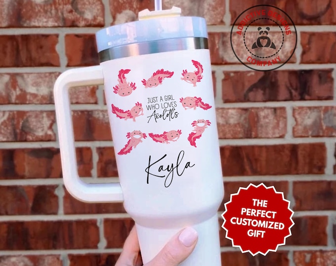 Personalized Axolotl Tumbler, Custom Just a Girl Who Loves Axolotls 40oz Tumbler, Gift for Amphibian Lover, Cute Pet Mug, Teen Girl Cup