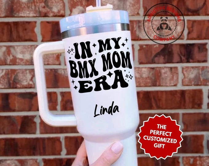 Personalized Bmx Mom Tumbler, In My Bmx Mom Era Custom 40oz Tumbler, Bike Racing Mama Mug, Motocross Mom Gift, Cycling Mom Cup