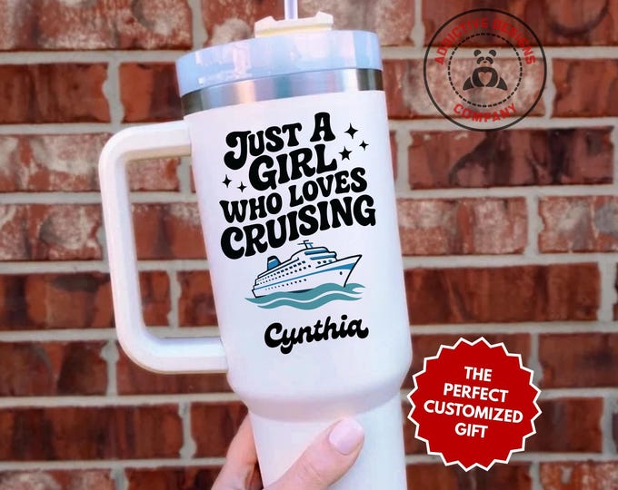 Personalized Cruiser Tumbler, Custom Just a Girl Who Loves Cruising 40oz Tumbler, Gift for Cruise Lover, Cruise Ship Travel Mug