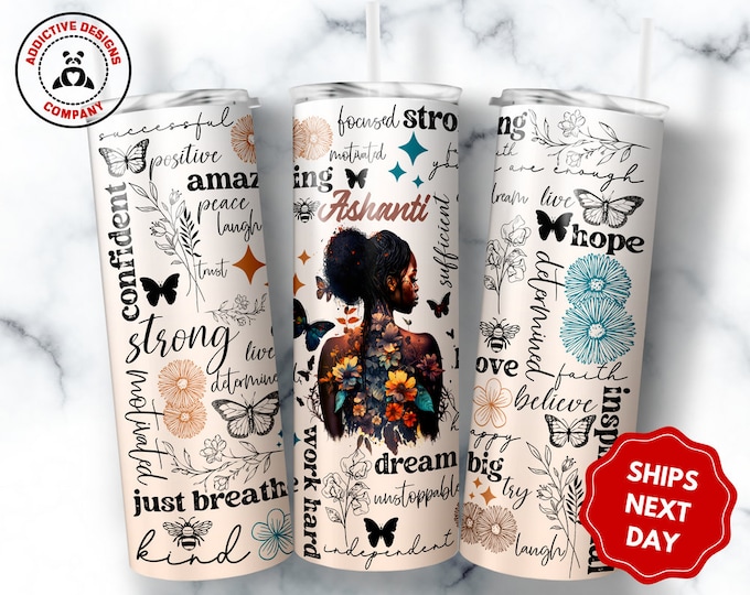 Personalized Positive Affirmation Tumbler, Motivation Gift for African American Women, Custom Black Girl Magic Travel Mug, Mental Health Cup