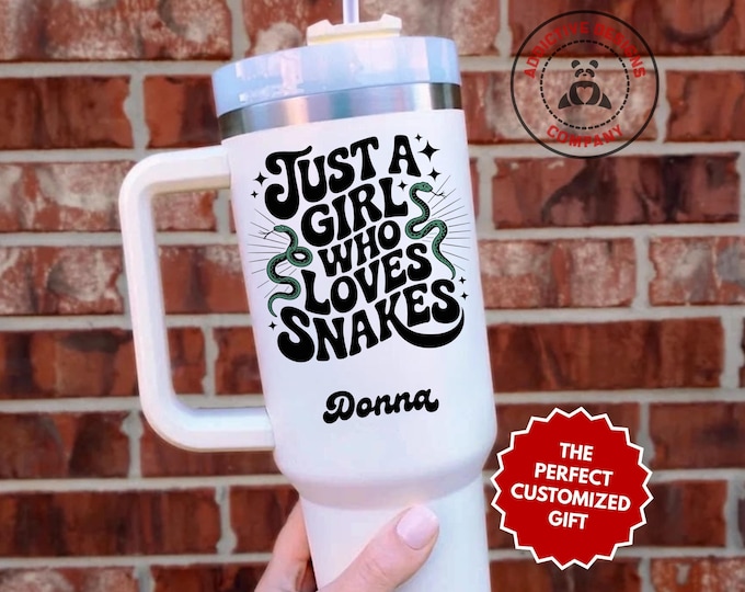 Personalized Snake Lover Tumbler, Custom Just A Girl Who Loves Snakes 40oz Tumbler, Snake Gift for Her, Snake Lover Travel Mug