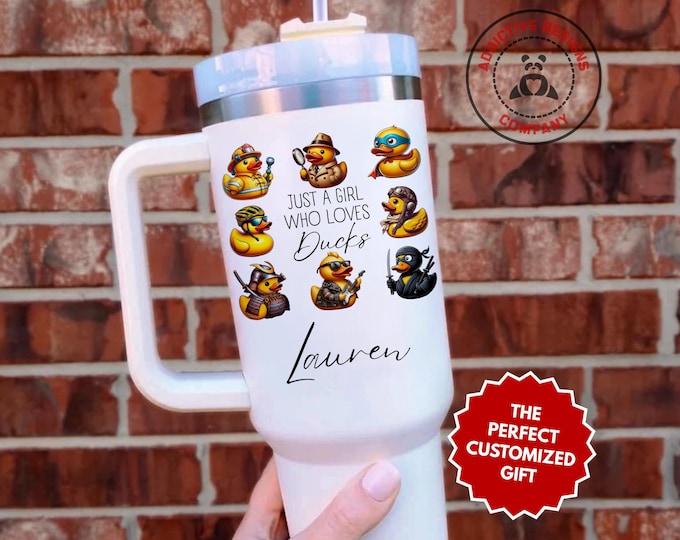 Personalized Duck Lover Tumbler, Just a Girl Who Loves Ducks 40oz Tumbler, Custom Gift for Duck Fan Mug, Funny Rubber Duckie Gift Cup