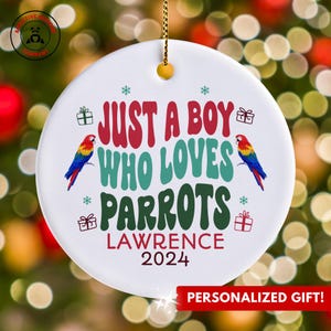 Personalized Parrots Ornament, Just a Boy Who Loves Parrots Ornament, Custom Gift for Bird Enthusiast, Funny Parrot Lover Gift