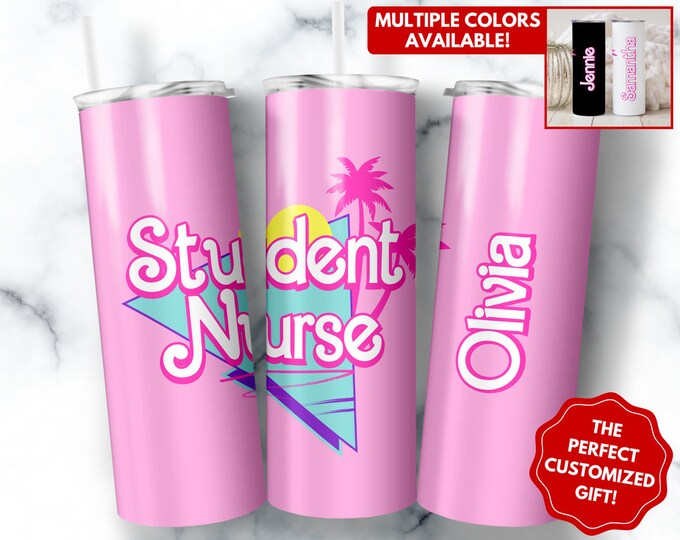 Personalized Student Nurse Tumbler, 20oz Skinny Tumbler Gift for Student Nurse, Custom Student Nurse Mug, Cute Student Nurse Cup Gifts