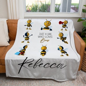 Personalized Bee Blanket, Custom Just a Girl Who Loves Bees Blanket, Beekeeper Throw Blanket, Kids Bee Lover Gift Blanket