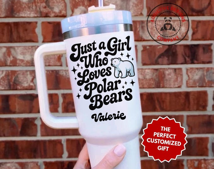 Personalized Polar Bear Lover Tumbler, Custom Just a Girl Who Loves Polar Bears 40oz Tumbler, Gift for Girl, Animal Lover Travel Mug