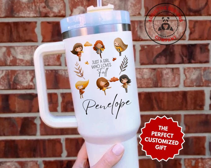 Personalized Fall Lover Tumbler, Just a Girl Who Loves Fall 40oz Tumbler, Custom Gift for Autumn Lover Mug, Cozy Fall Season Cup