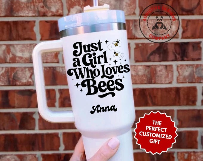 Personalized Bee Lover Tumbler, Custom Just a Girl Who Loves Bees 40oz Tumbler, Gift for Her, Bee Lover Travel Mug, Bee Lover Cup
