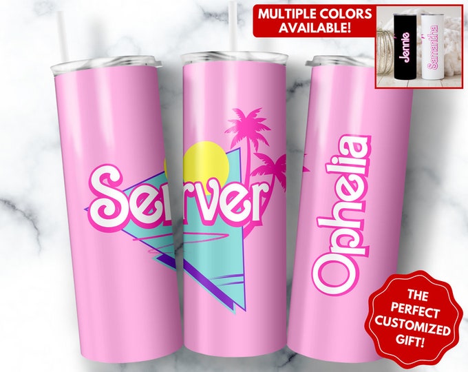 Personalized Server Tumbler, 20oz Skinny Tumbler Gift for Server Staff Appreciation, Custom Waitress Mug, Cute Server Cup Gifts