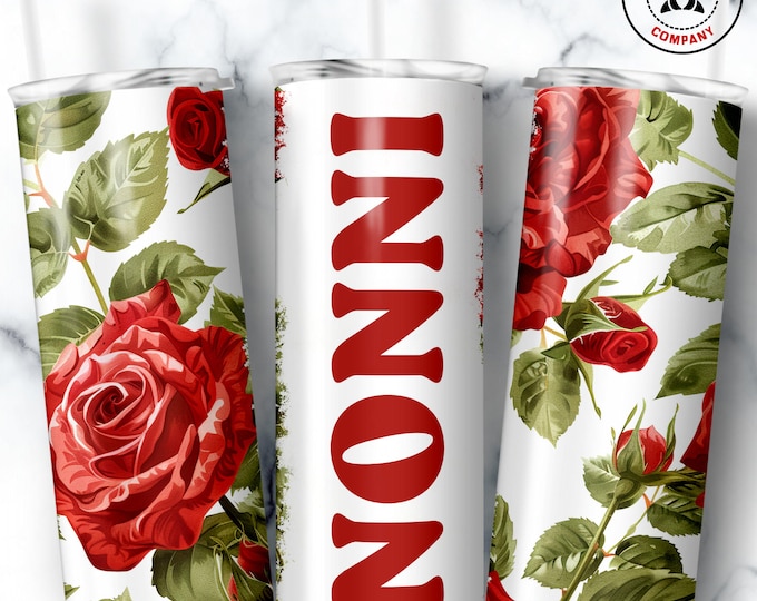 Nonni Tumbler, Skinny Tumbler Gift for Italian Grandmother, Floral Nonni Mug, Grandma Red Rose Gift Cup