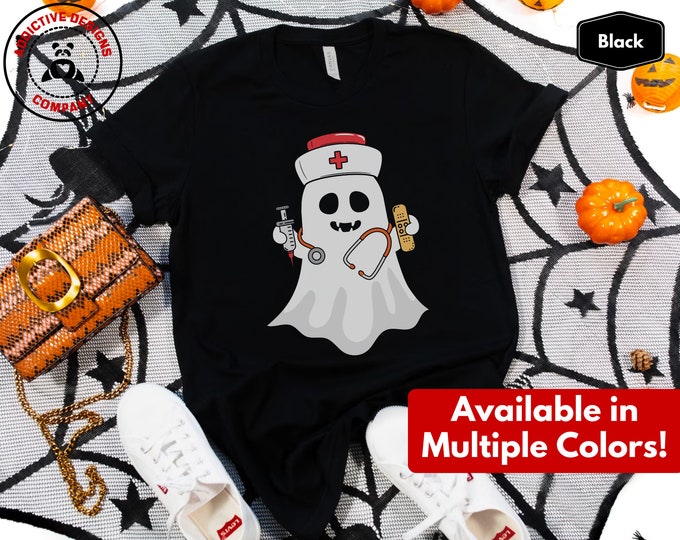 Funny Halloween Nurse Shirt, Ghost Nurse T-Shirt, Hospital Halloween Party Tshirts, Cute Halloween Nurse Ghost Tee, Gift for Halloween Nurse