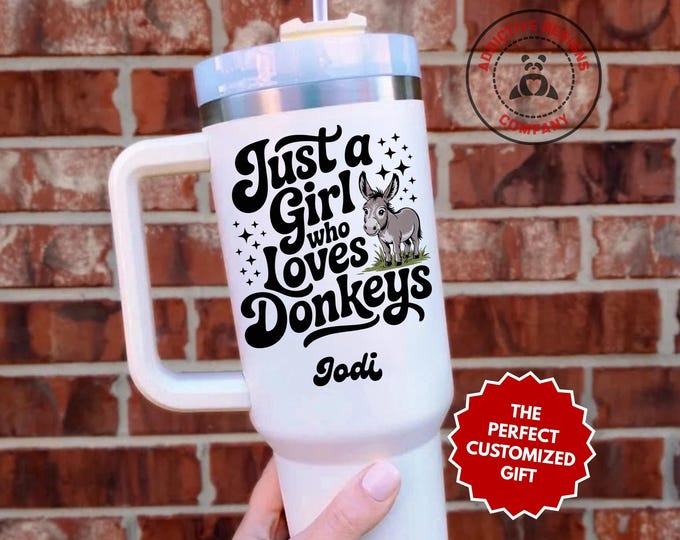 Personalized Donkey Lover Tumbler, Custom Just a Girl Who Loves Donkeys 40oz Tumbler, Gift for Animal Lover, Donkey Travel Mug Cup